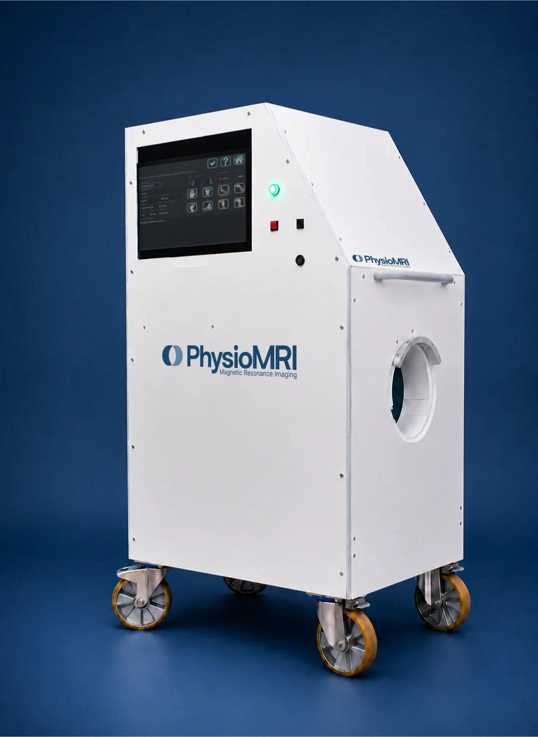 Escaner Resonancia magnetica de PhysioMRI sobre fondo azul